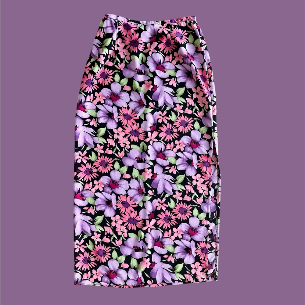 Hillard‎ & Hanson Maxi Skirt Women’s Size XS Purple Pink Floral USA VTG 26x36